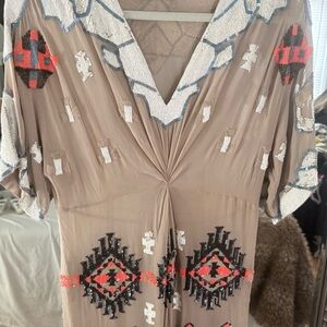 All Saints Sequin Embellished Dress in Tan and Silver